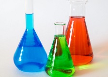 beakers filled with colorful liquid