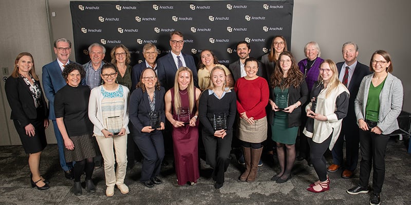 Group photo of the 2026 CU Anschutz Research Awards recipients with research leadership