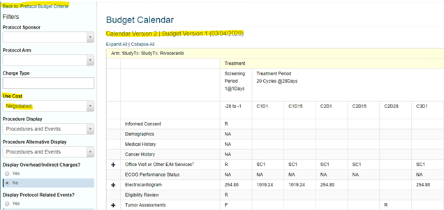 screenshot of budget calendar web page