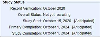 Study Status section of the ClinicalTrials.gov record, with all data elements up-to-date.