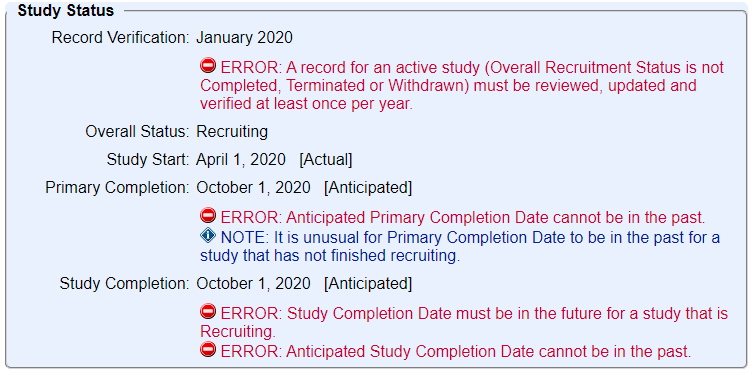 study status_multiple errors