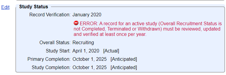 Study Status_Not recently updated error