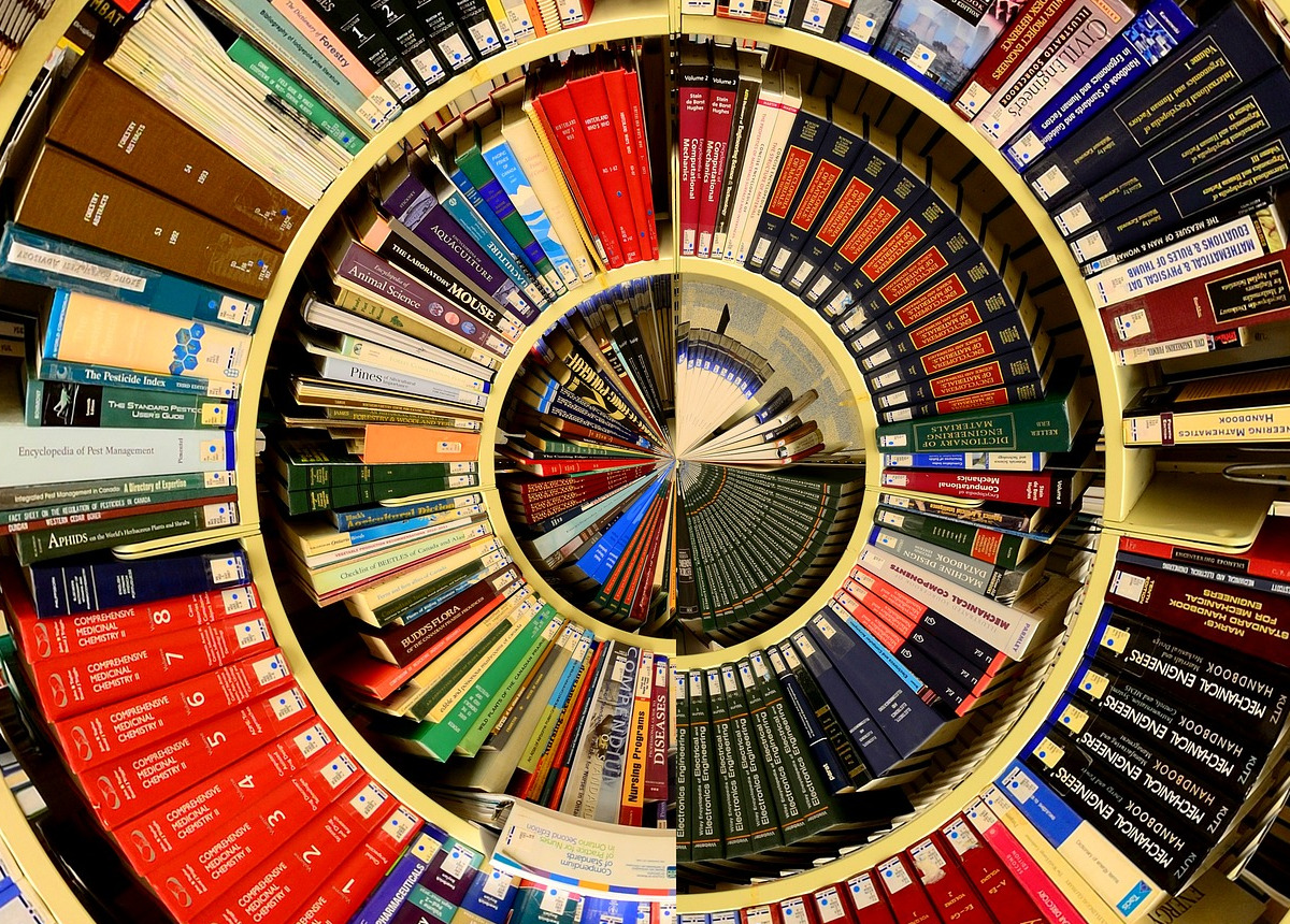 library books stacked in circle