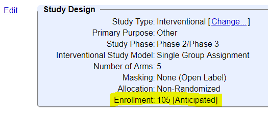 Study Design Module, with Enrollment Field Highlighted