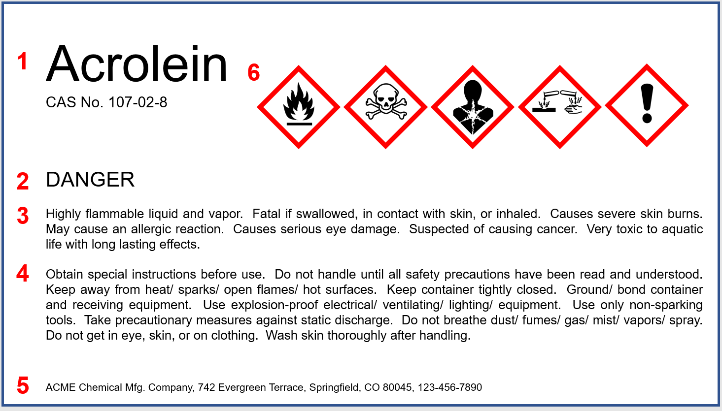 acrolein label with danger symbols