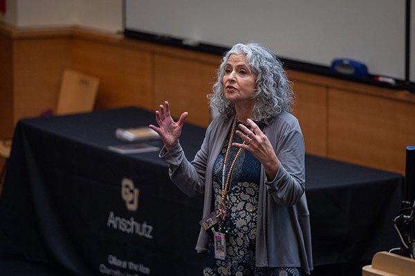 Dr. Nanette Santoro presenting her Chancellor's Distinguished Research Lecture on Nov. 18, 2025