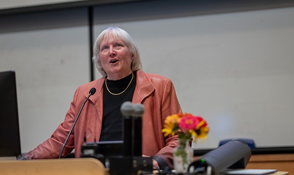 Dr. Wendy M. Kohrt giving her Chancellor's Distinguished Research Lecture on October 14, 2026